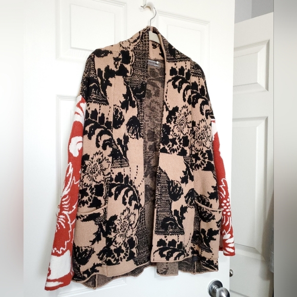 Anthropologie Lola cocoon cardigan sweater contrast print  XS/S black beige rust - Picture 3 of 16
